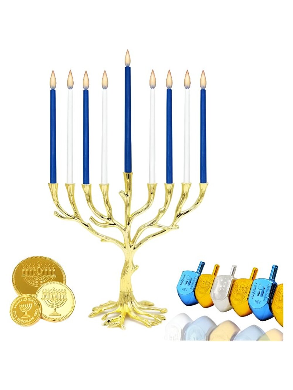 Deluxe Tapered Hanukkah Menorah Candles for All 8 Night of Chanukah (Blue/White)